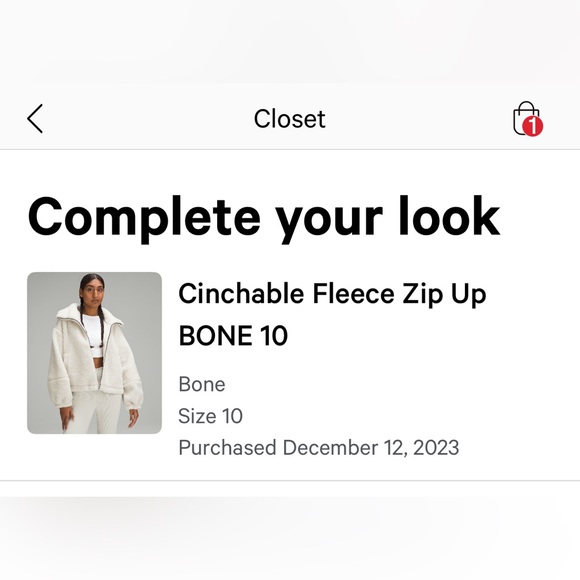 Lululemon Cinchable Fleece Zip Up Jacket in Bone Size 10 EUC - Picture 11 of 11